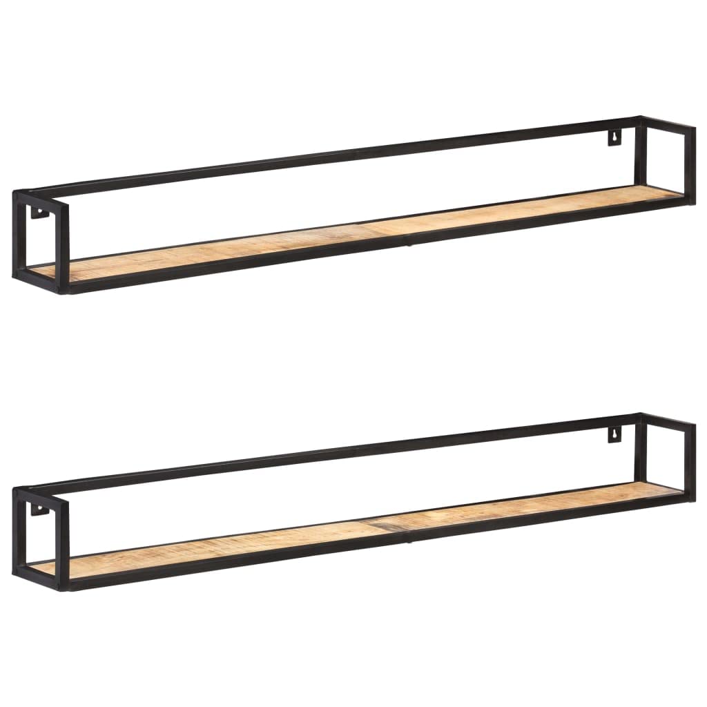 Juego de 2 estanterías de pared de 160 cm, estantes flotantes de madera y hierro en estilo industrial, robusto tablero de pared de madera de mango, madera maciza para salón, cocina y pasillo