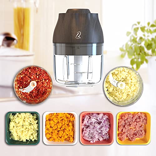 Electric Garlic Chopper,Mini Garlic Chopper, Wooden Top, Type-C Charging, Portable, Waterproof, Safe Child Lock, Food Processor For Garlic, Chili And Meat, Assisted Food For Baby And Pet-Black Wooden #TOP1