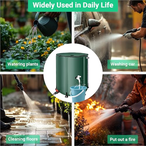 FAMIROSA 50 Gallon / 200L Collapsible Rain Barrel, Foldable PVC Rain Barrels to Collect Rainwater from Gutter, Portable Water Storage Tank Container with Hose Spigot, Water Catcher Collector Green - Thumbnail 4