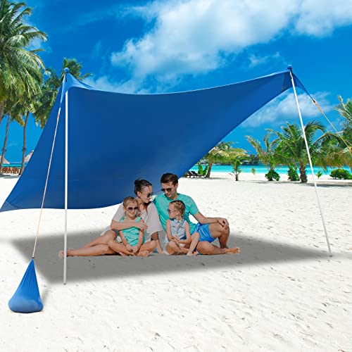 RUNBOW Beach Shade Canopy, Pop Up Sun Shade Tent with 2 Aluminum Poles, 8 X 8FT Portable Sun Shelter for Beach, Camping Trips, Fishing, Backyard or Picnics