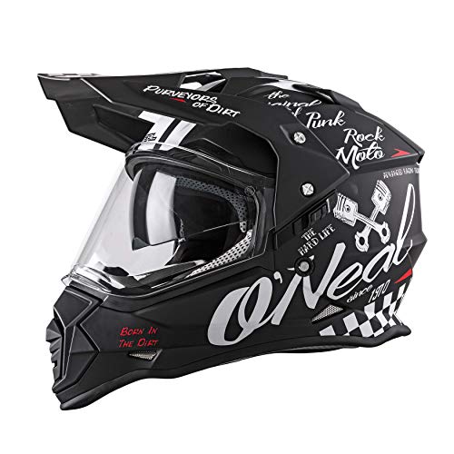 O'NEAL | Casque de Moto | Moto Enduro | Ouvertures de Ventilation pour Un Flux d'air Maximum, Coque en ABS, Pare-Soleil intégré | Casque Sierra Torment | Adulte | Noir/Blanc | Taille L