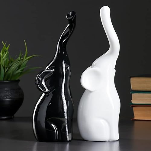 Miniatura 3 de Russian Souvenirs Par de figuras de elefantes, esculturas coleccionables en blanco y negro de 10 pulgadas - Elefantes para decoración de casa