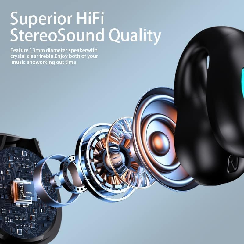 Open Ear Bone Conduction Headphones Bluetooth 5.3 Wireless Clip On Earbuds with Digital Display Charging Case 60 Hours Playtime Sport Earphones Built-in Mic IPX7 Waterproof for Running Fitness - Image 4