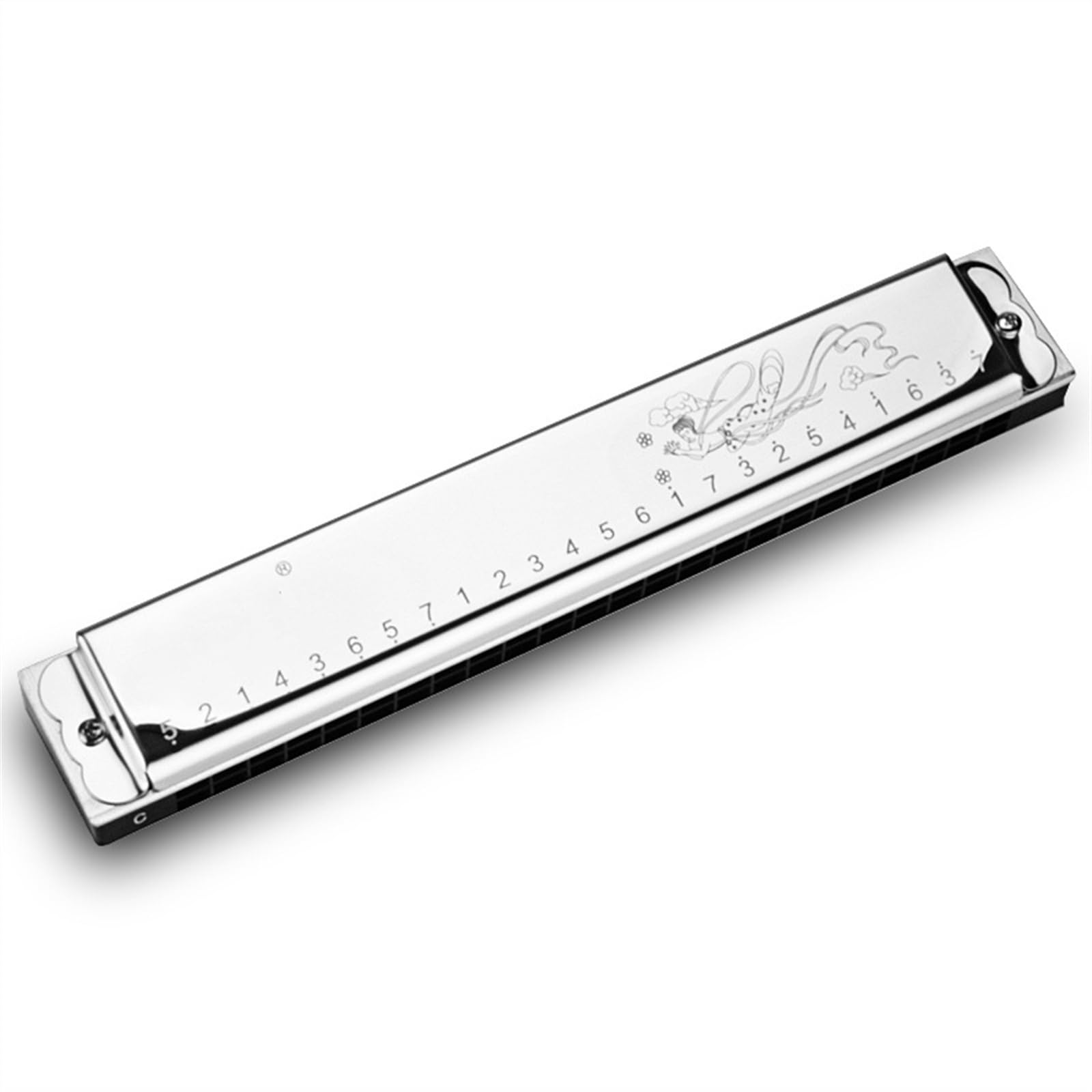Mundharmonika Professionelle polyphone 24-Loch-Mundharmonika(Silver-C)