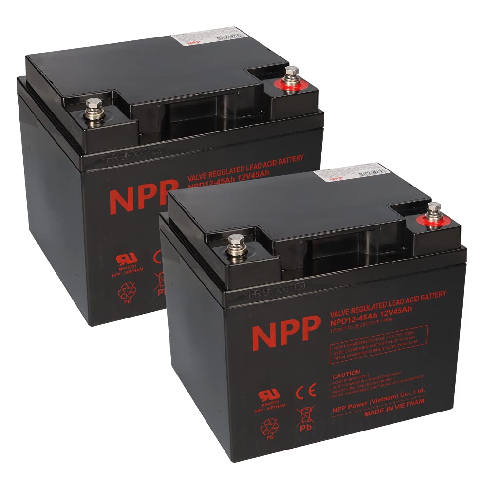 2 baterías AGM de plomo de 12 V/45 Ah, compatibles con MP50-12C, WP50-12NE, 12LCP-50, REC50-12I