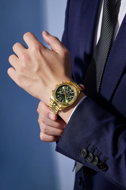 Image of Giordano Chronograph Watch for Men with Round Sunray Dial, Quartz Movement, Three Sub-Dials, Date Display, Roman Numeral Marker, Stainless Steel Strap - GZ-50217