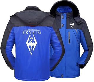 EKSED Men's Waterproof Skiing Jacket for SKYRIM Print Fleece Warm Jackets Waterproof Hiking Softshell Hoodie Zip Winter Coats