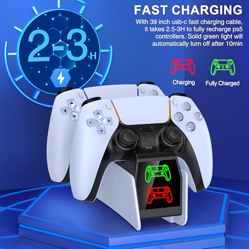 Image of PS5 Controller Charging Station Compatible with PlayStation 5 Dualsense /Edge PS5 Charger Station w USB C Cable & LED Indicator Fast Charging Compatible with Sony PSP Games