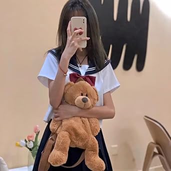 Cute Fuzzy Bear Backpack Stuffed Animal Backpack Kawaii Bunny Backpack Fluffy Shoulder Bag Casual Daypack for Girls