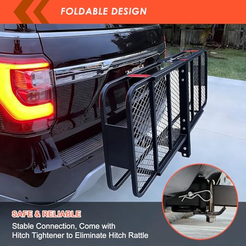 Image of Hitch Cargo Carrier Basket 60 inch*25 inch*6 inch+Bag 25 Cubic Feet(60 inch*24 inch*31 inch) | Included Cargo Net with Attachment Hooks,Ratchet Straps,Hitch Stabilizer|500 Lbs Capacity,Foldable,fit 2 inch Receiver