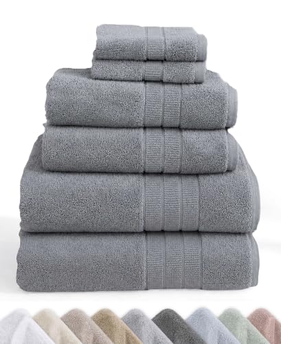 California Design Den Organic Cotton Bathroom Towel Set of 6, Grey - image 1