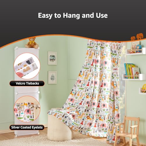 Image of Amazon Basics - Kids Room Darkening Digital Printed Door Curtains, 80-85% Room Darkening | 7 Feet |Set of 2| Digital Print | Kids Curtain |for Living Room and Bedroom | 115cmx 210cm, Design-Elephant