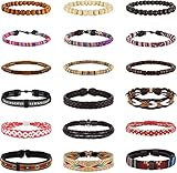 【Juego de pulseras boho de 18 piezas】Un pedido incluye 18 pulseras hechas a mano: pulsera tribal de amistad, juego de pulseras de cuentas de madera, pulseras de cuero y pulsera tejida. Varios estilos y colores. Puedes combinar cualquier combinación de pulseras y combinar con cualquier ropa.