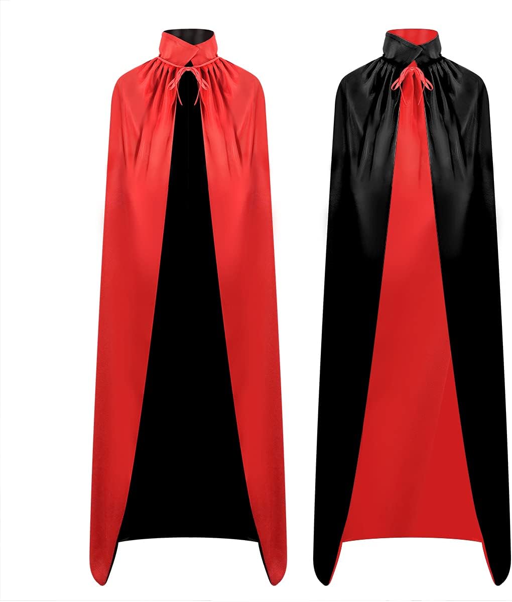 59 INCH Halloween Vampire Cloak, Reversible Halloween Cosplay Cape Adult Witch Cape Magician Costume for Men and Women Halloween Costume Party, Dracula Theme Party - Red + Black