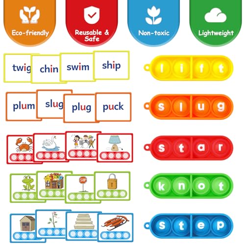Aizweb CVCC & CCVC Word Game,Phonics Games Flash Cards for Preschool Kindergarten Classroom Supplies,Special Education Reading Manipulative Montessori Spelling Toy for Learning Activity Teacher School - Thumbnail 4