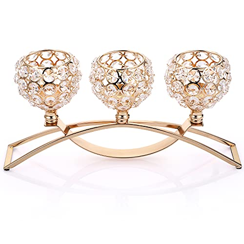 Ownmy 3 Arms Crystal Candle Holders Bowls Tealight Candelabra - Votive Candle Holder Ornaments Candlesticks Vase Candle Stand Candle Centerpieces For Dining Table Home Decor Wedding Christmas (Golden) #TOP5