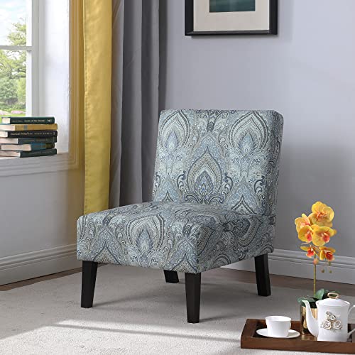 Oulluo Accent Chairs, Armless Accent Chair, Living Room Chairs, Slipper Chair, Modern Bedroom Chair, Blue Pattern Corner Chair, Printed Upholstered Chair With Solid Rubber Wood Legs, Ks925Gp #TOP3