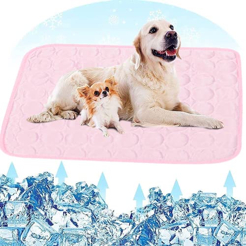 Fueegue Tapis Refrigerant Chien, Tapis Rafraîchissant pour Chien, Pet Cooling Mat pour Chiens de Petite et Moyenne Taille ou Chats Durable (Rose 1, XL)
