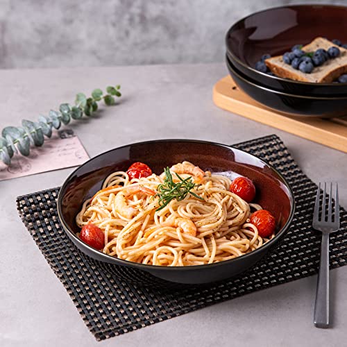 Leratio Large Pasta Bowls,38Oz Ceramic Pasta Bowls,9.0" Reactive Glaze Pasta Bowl Set Of 4,Microwave & Dishwasher,Oven Safe,Wide Serving Bowls For Salad,Dessert,Fruit,Scratch Resistant-Orange Red #TOP5