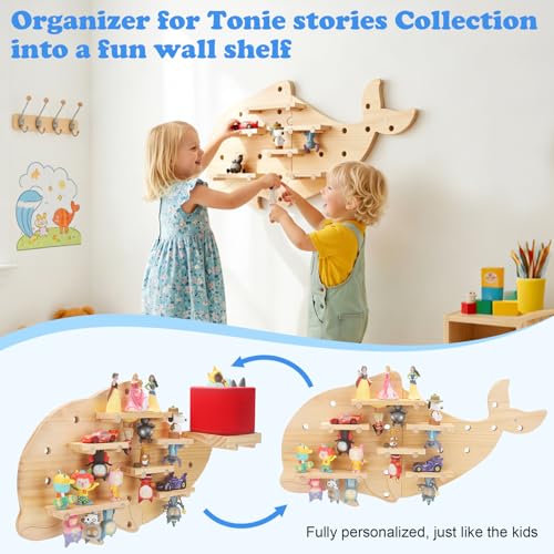 Image of Inspired by Montessori Display Shelf for Toniebox 2 /1 Tonies Figures | Dolphin DIY Open-Ended Play Storage Organizer Wall Shelf for Tonies Box Characters, Enhance Children's Hands-On Skills