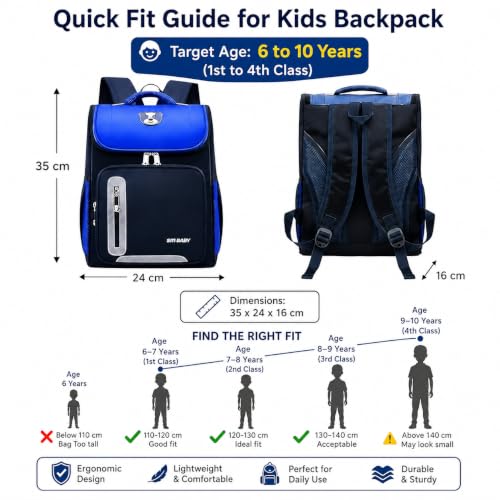 Image of School Bag for Boys & Girls 6-10 Years | Kids Lightweight Waterproof Backpack for 8-10 Years | Spacious Durable Book Bag for Primary & Middle School Students