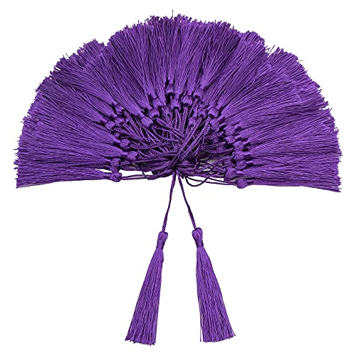 Image of VAPKER 100 Pieces Dark Purple Silky Handmade Soft Tassels 13cm /5-Inch With 2-Inch Cord Loop for Jewelry Making, DIY Projects, Bookmarks