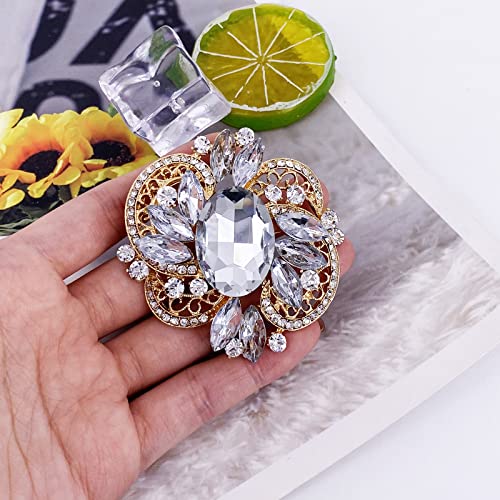 Image of LAXPICOL Women's Large Sparkly Crystal Flower Brooch Pin Fashion Statement Broach Pin