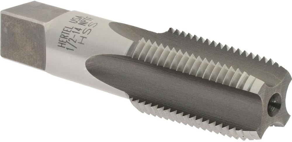 Hertel High Speed Steel Standard Pipe Tap, 1/2-14 NPTF, 4 Flutes, Bright/Uncoated, 3-1/8" OAL