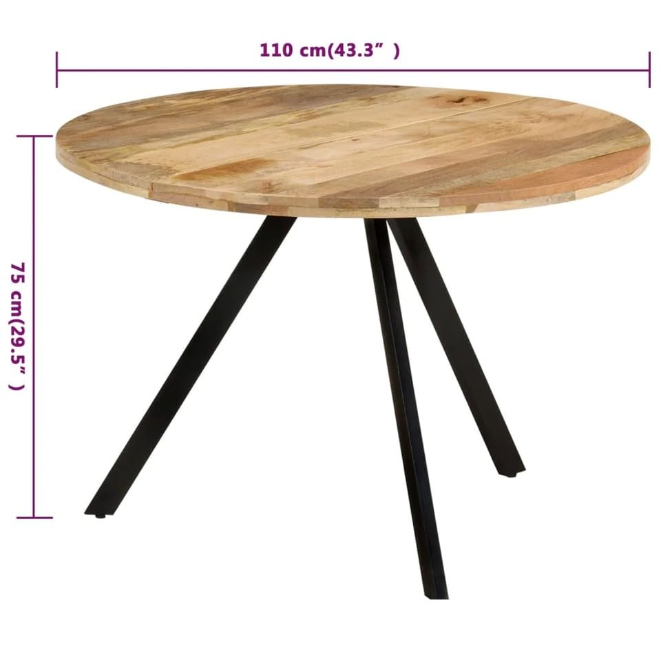 Image of Solid Wooden Round 4 Seater Dining Table for Living Room, Bedroom, Hotel & Home, Natural Finish, (110 x 75 cm)
