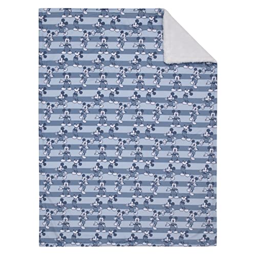 Image of Disney Mickey Mouse Blue and Navy Striped Super Soft Sherpa Baby Blanket and Security Blanket 2-Piece Set