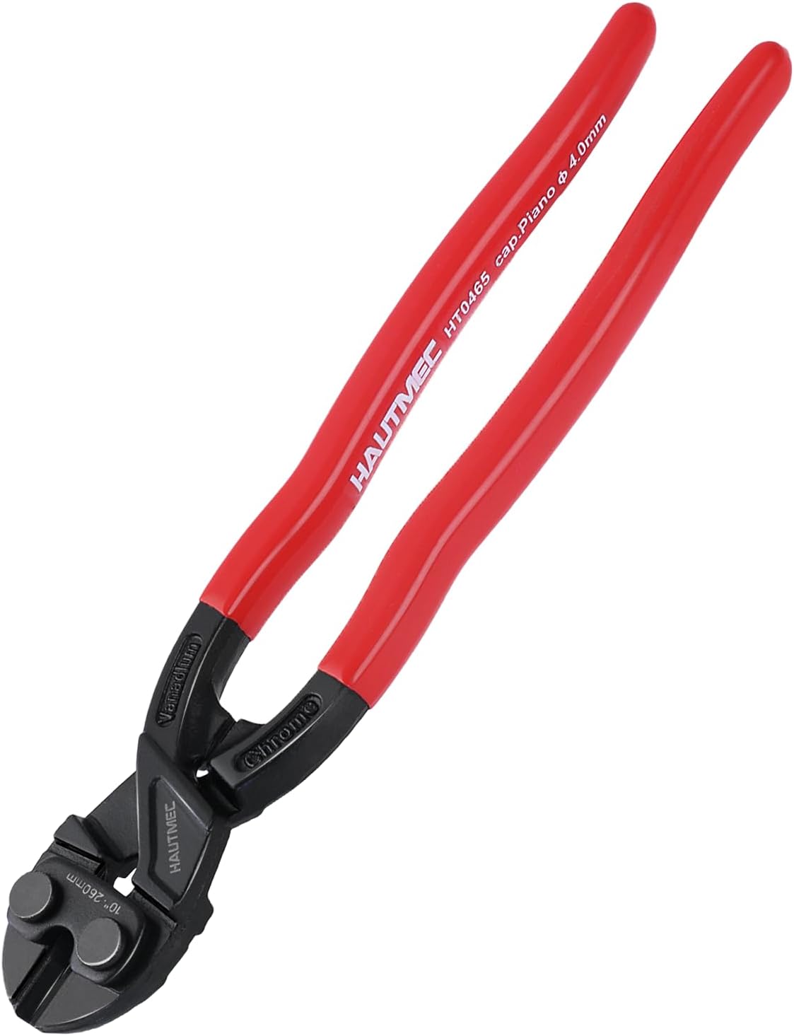 HAUTMEC HT0465 10-Inch Mini Bolt Cutters - High-Leverage CRV Steel, Cuts Bolts Wires Chains Up to 1/4 Inch, Compact Anti-Slip Grip