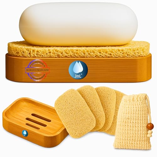 Support Savon Solide en Bambou pour Salle de Bain, JaMoonLBV JmL® Marque Française - Porte Savon Bois Naturel avec Drainage - Accessoire Bain Durable Style...
