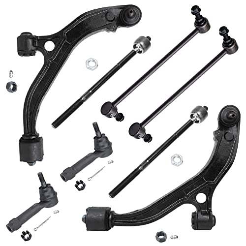 Image of Detroit Axle - Front 8pc Suspension Kit for 2001-2004 Chrysler Town & Country Dodge Grand Caravan, 2001-2003 Voyager, 2 Lower Control Arms w /Ball Joints 4 Inner Outer Tie Rods 2 Sway Bars Replacement