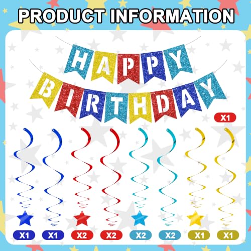 Image of BEISHIDA Red Blue Gold Happy Birthday Banner for Kids Paw Birthday Decor