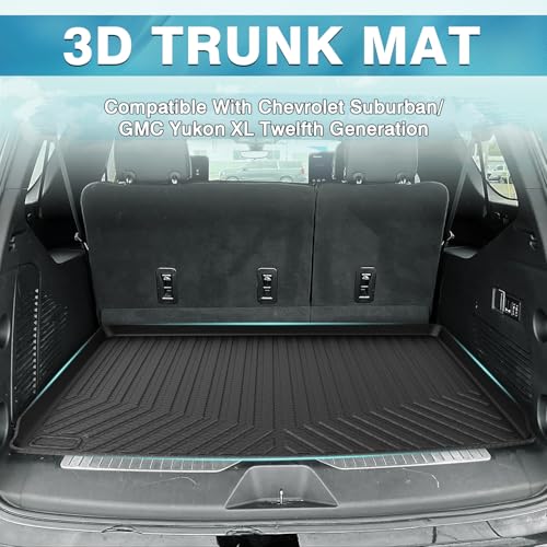 Image of Mixsuper Cargo Liner for Chevrolet Suburban /GMC Yukon XL 2021-2025 2026, All Weather Trunk Liner Rear Cargo Mat Behind The 3rd Row Seats Black