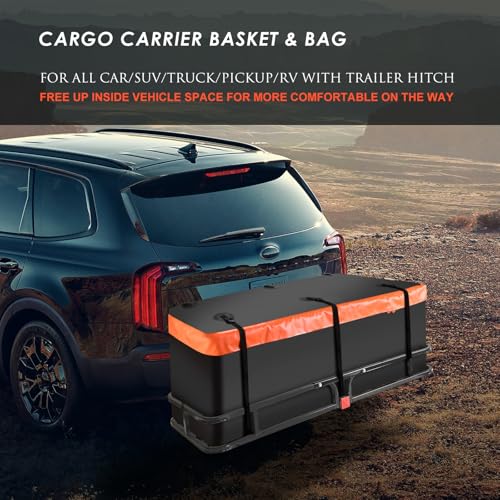 Hitch Mount Cargo Carrier Basket 53"*19"*5"+Waterproof Bag 9 Cubic Feet(51"*17"*18"),and Cargo Net with Attachment Hooks,Ratchet Straps,Hitch Stabilizer.500 Lbs Capacity,fit 2" Receiver by MeeFar - Image 8