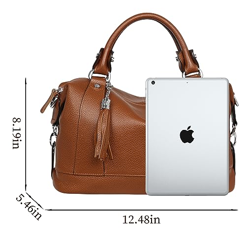 Image of HESHE Genuine Leather Purse for Women Satchel Tote Bags Shoulder HandBags | Soft Top Grain Leather,Tassel,Large Capcity,Adjustable Long Strap,Roomy,Top Handle,Crossbody,Trendy,Travel,Work,Daily Use