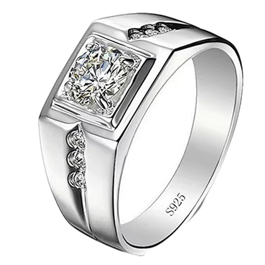 heer collection Exclusive American Diamond Solitaire Adjustable Ring For Men Boy Stainless Steel Titanium Plated Ring (300-M-Rng-5010-Silver_Prnt)-picture-51