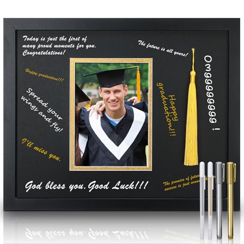 Lineshading 12 x 15 Inch Graduation Signature Board Picture Frame with Tassel Holder 5 x 7 Inch Mat Gold Tassel 4 Pens Graduation Frame Square Graduation Photo Frame for Party Display Centerpiece