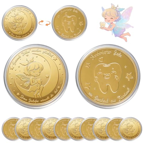 Zahnfee Münzen 10 Stück Zahnfee Goldtaler mit Positiven Botschaften Zahnfee Geschenk Kin-der Goldmünzen Kinder Verlorenen Zahn Kinder Geschenke Souvenir Zahnfee Geschenke Ideen für Mädchen Junge