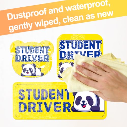 Image of Student Driver Please Be Patient Car Magnet, Yellow Panda Cute Shape, Patient with Reflective Magnetic Bumper Sticker Set Detachable, Novice Safety Signs.Set of 3