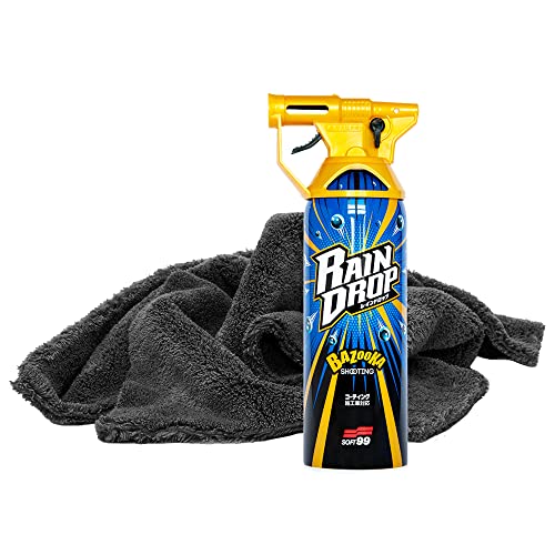detailmate Versieglung Set: Soft99 Rain Drop Bazooka, 300ml - Sprühversiegelung für Lack, Scheinwerfer, Glasoberfläche, Reifen, Chrom, Kunststoff (außen), Felgen + Premium Mikrofasertuch