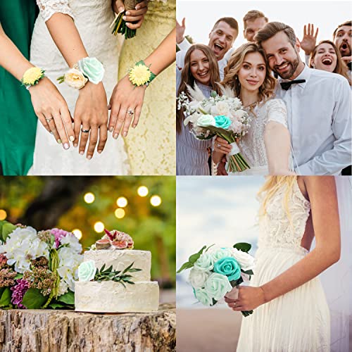 Artificial Flowers Realistic Roses, 25Pcs Real Looking Fake Roses With Stem For Diy Wedding Bouquets Centerpieces Bridal Shower Party Home Romantic Decorations (Regular 3" - 25Pcs, Series Green) #TOP2