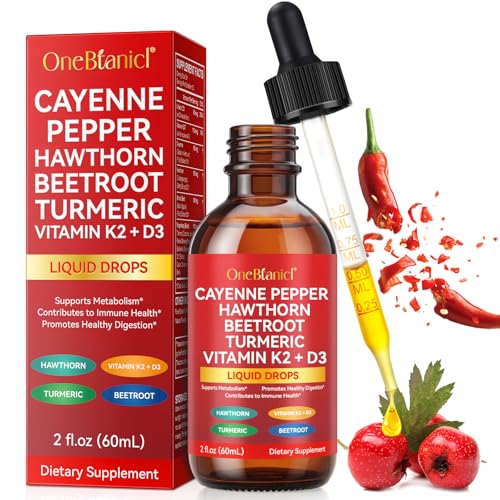 Cayenne Pepper 60ml Cayenne Pepper Supplement - with Hawthorn Beetroot Turmeric & Vitamin D3 K2 Cayenne Pepper Drops Suitable for Vegan & Halal Diet