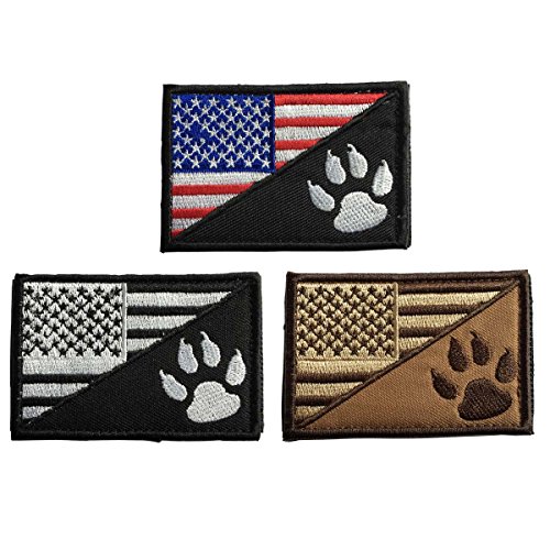 SpaceAuto USA Flag & Service Dog Paw Tactical Morale Badge Patch - Bundle 3 Pieces