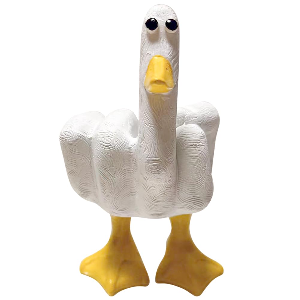 HIAME Funny Middle Finger Duck Statue - 'Duck You' Sculpture, Playful Resin Decorative Item for Home or Office - Novelty Gift (B)