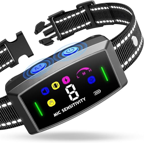 AI Auto Dog Bark Collar Sets for Large Small Medium Dogs| 2in1 No Shock/Safe Shock Barking Collar with 3 Adjustable Shock Mode |IP68 Waterproof Rechargeable Anti Bark Device (Black)