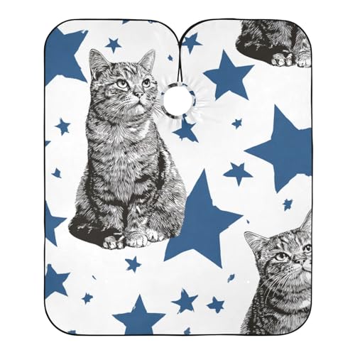 Capa de Barbero ALAZA Cats Azul Estrellas Impermeable 55x65 pulg miniatura 1