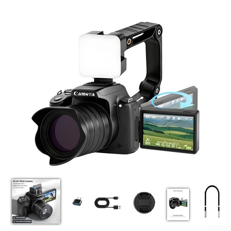 Cámara digital, 68MP con pantalla abatible, zoom 28X, visor de video 4K, cámara réflex digital de alta definición, accesorios de fotografía para vlogging (parasol de lente de cámara)