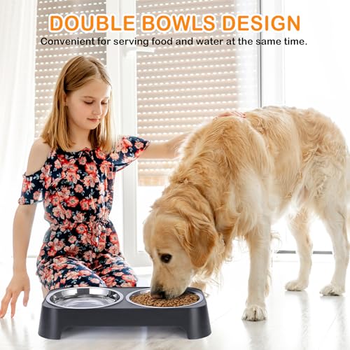 Dog Bowls, Dog Feeder with 2 Stainless Steel Dog Food Bowls, Dog Feeding & Watering Supplies for Small to Medium Sized Dogs and Cats, 3 Inches Tall, Black Dog Bowls, Dog Feeder with 2 Stainless Steel Dog Food Bowls, Dog Feeding & Watering Supplies for Small to Medium Sized Dogs and Cats, 3 Inches Tall, Black